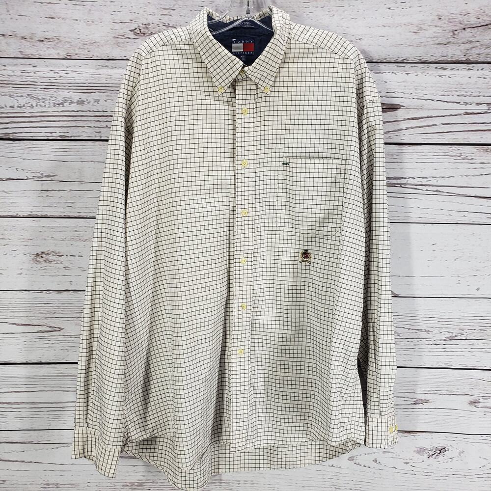 Tommy Hilfiger 100%Cotton Window Pane Button Up Long Sleeve Shirt Size XXL
